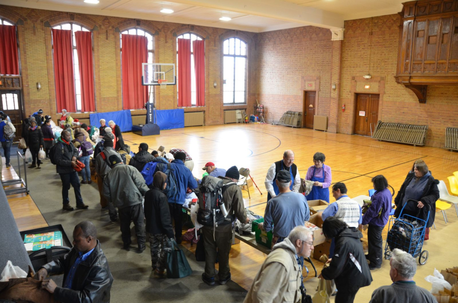 gathering for a soup kitchen day
