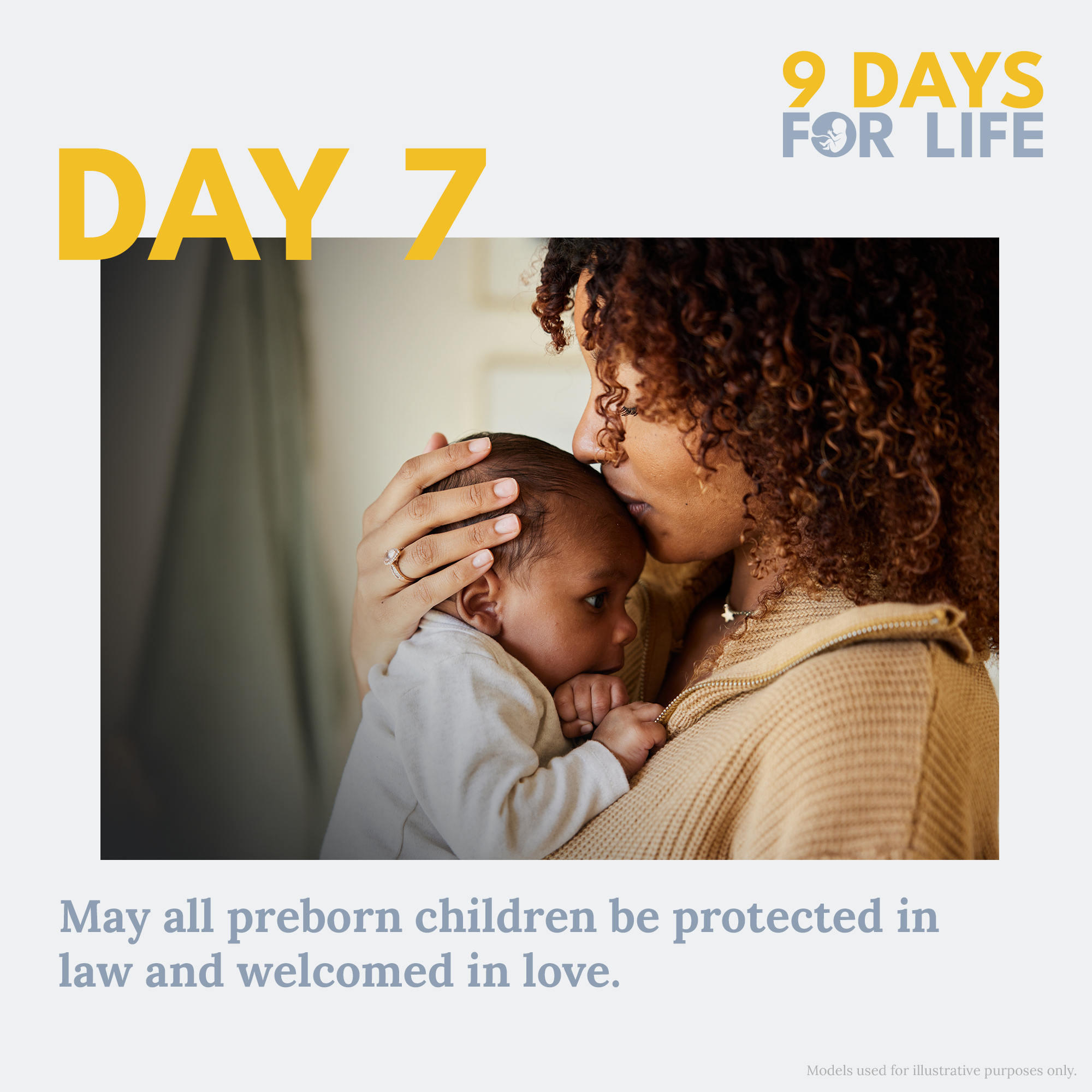 Day 7 - 9 Days for Life graphic - Mother embracing her baby