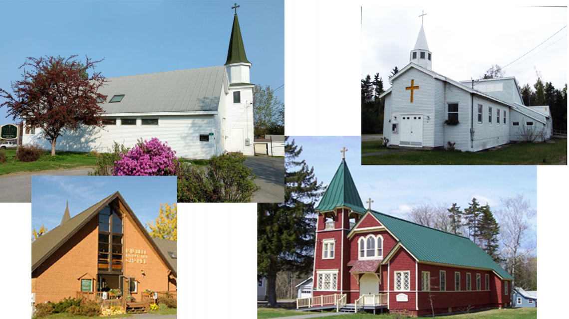The four churches of Our Lady of the Lakes Parish