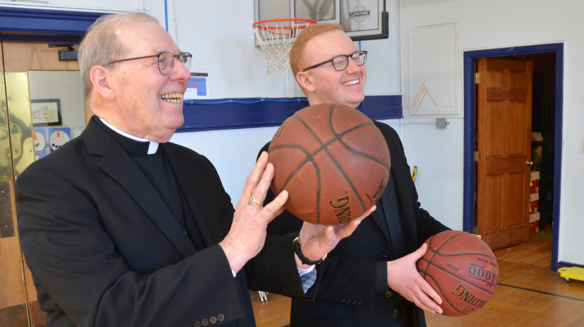 Bishop Deeley Visits Holy Cross School in South Portland 