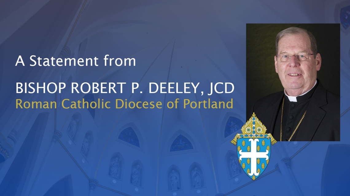 Photo of bishop with words A Statement from Bishop Robert Deeley