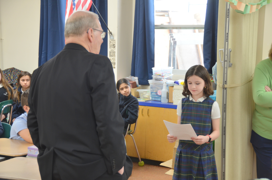 Bishop Deeley visits St. Brigid School in Portland. 