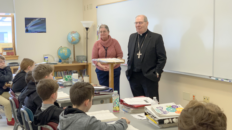 Bishop Deeley visited the Auburn campus of Saint Dominic Academy.  