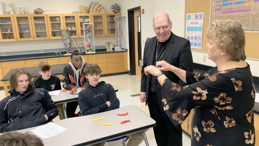 Bishop Deeley visited the Auburn campus of Saint Dominic Academy.  