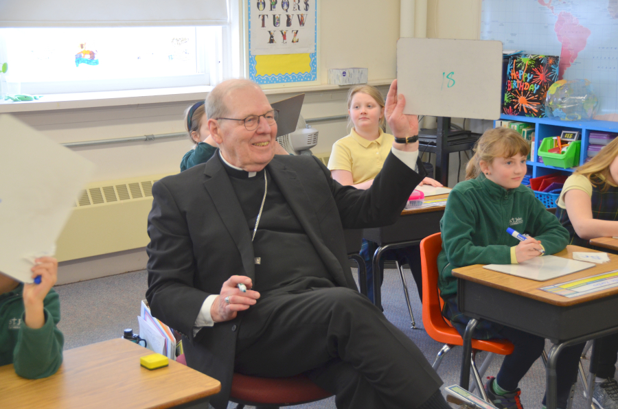 Bishop Deeley visits St. John's Catholic School community in Brunswick. 