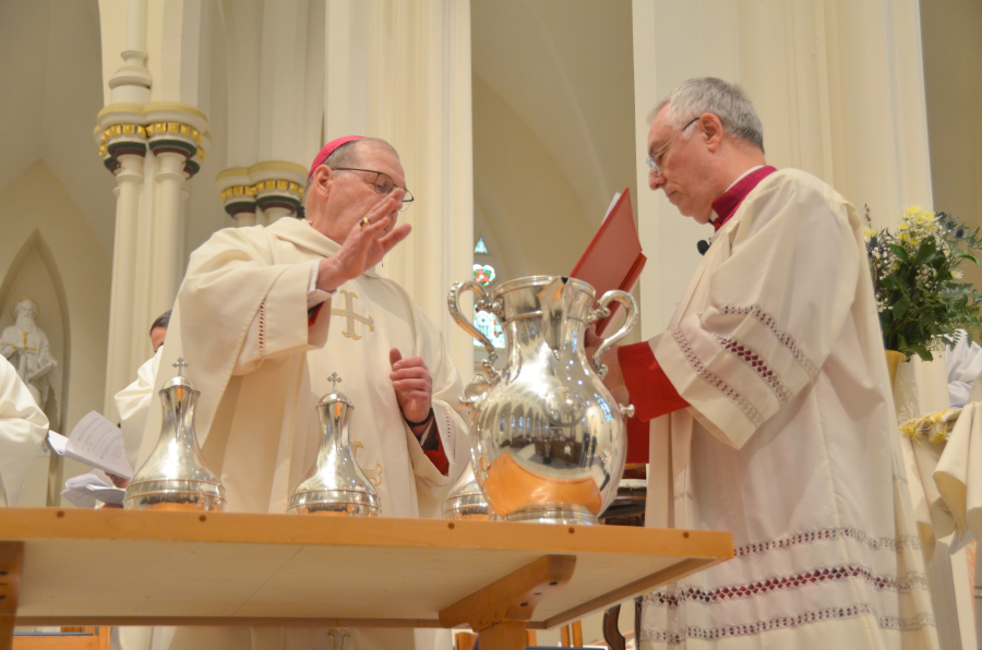Bishop Deeley celebrates the Chrism Mass on the Tuesday of Holy Week.