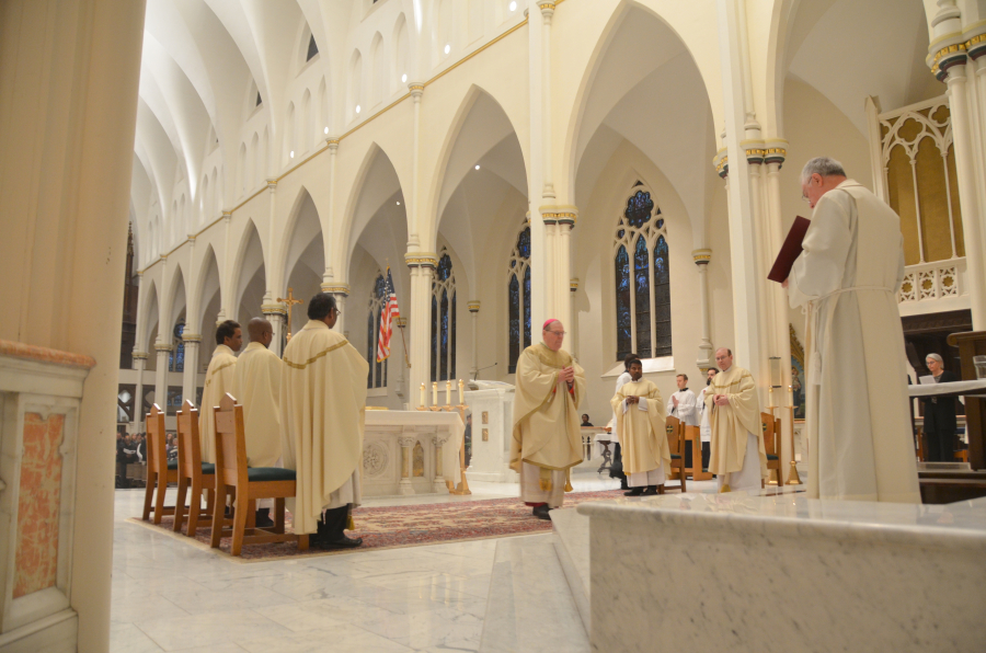 Bishop Deeley celebrates Mass on Holy Thursday in Portland. 