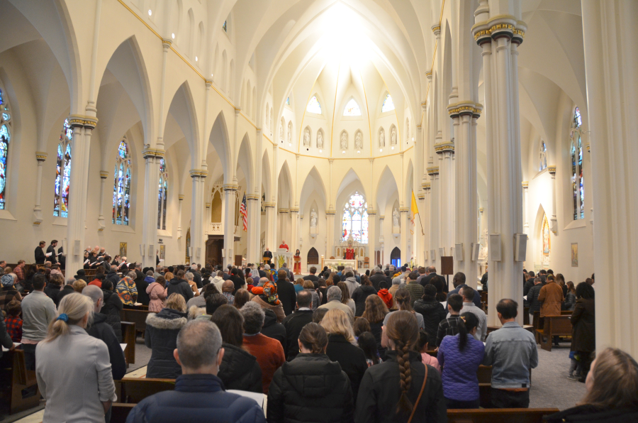 Bishop Deeley celebrates Mass on Palm Sunday in Portland. 
