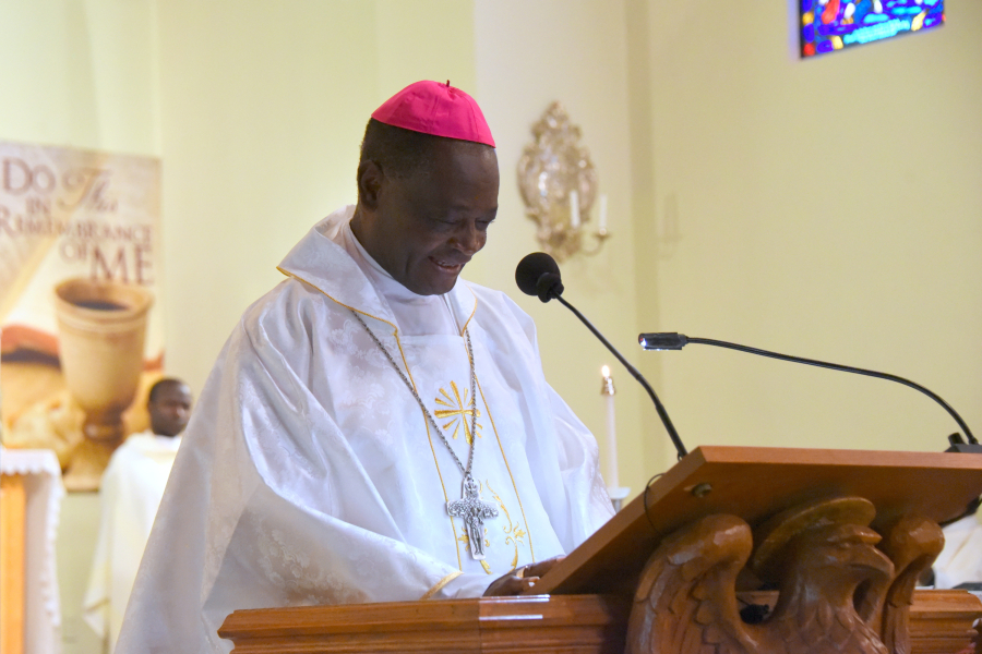 Bishop George Nkuo delivers his homily.