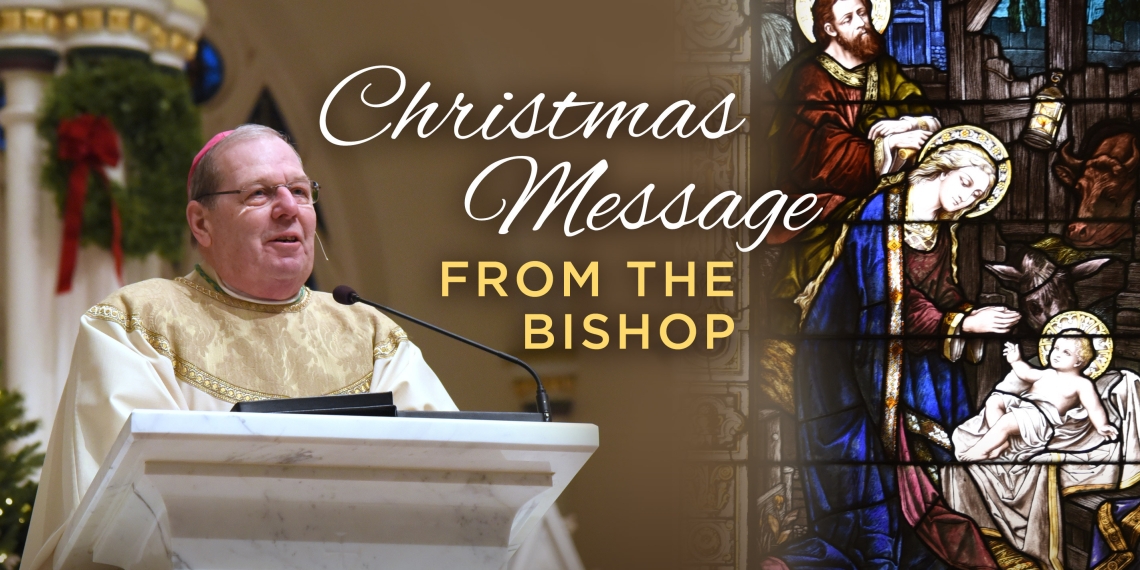 Bishop at altar with words Christmas Message from the Bishop