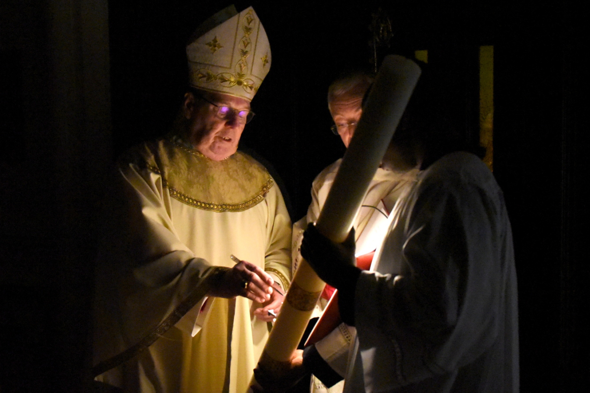 Preparing the paschal candle
